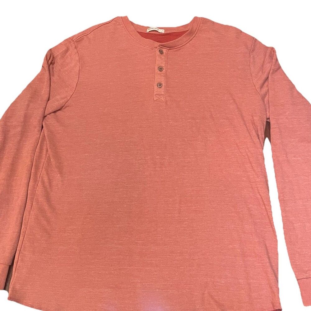Marine Layer Men L Henley Shirt Long Sleeve Slub Double Knit Rust Orange Coral